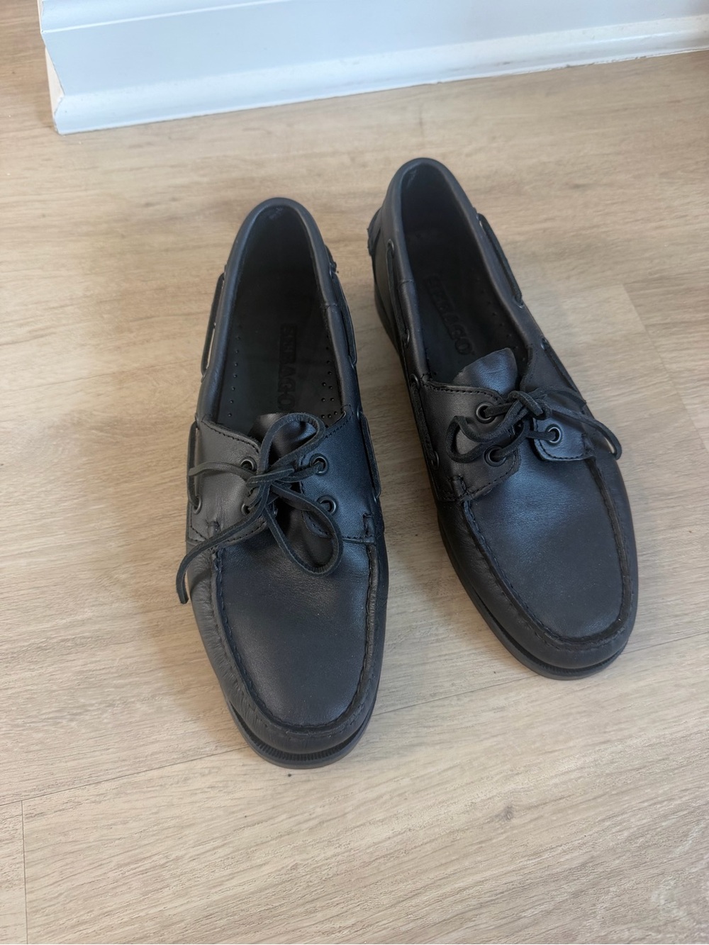 Sebago Black Leather Women's Boat Loafers